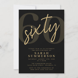 Modern Script Sixty Black Gold 60th Birthday Party Einladung