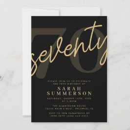 Modern Script Sixty Black Gold 70th Birthday Party Einladung