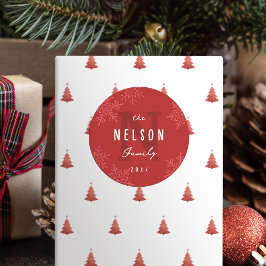 Modern Script Snowflakes Family Name Holiday Favor Runder Aufkleber