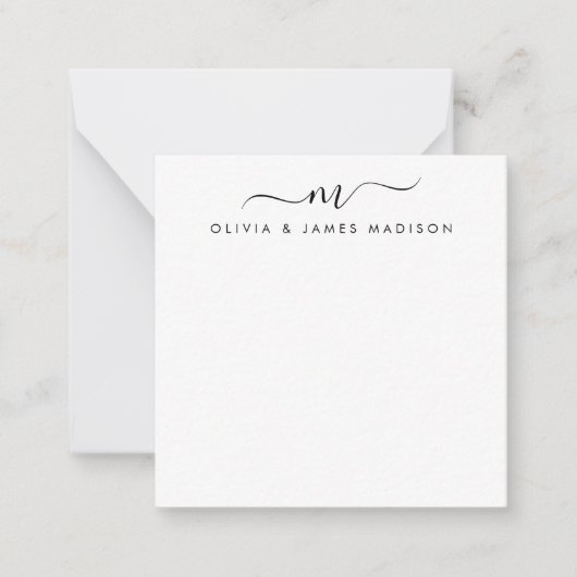 Modern Script Swash Monogram Couple Stationer Mitteilungskarte (Vorderseite)