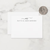 Modern Script Swash Monogram Couple Stationer Mitteilungskarte (Vorderseite/Rückseite Beispiel)
