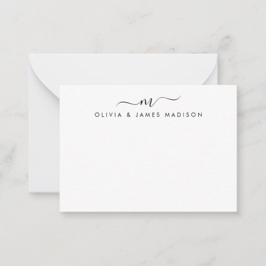 Modern Script Swash Monogram Couple Stationer Mitteilungskarte (Vorderseite)