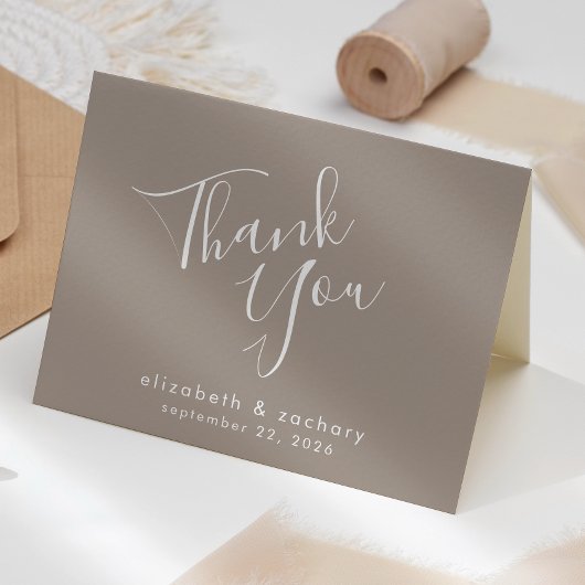 Modern Script Taupe Wedding Vielen Dank Karte