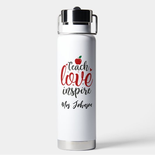 Modern Script Teach Love Inspire Teacher Trinkflasche (Hinten)