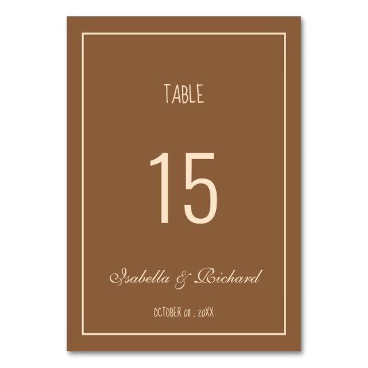 Modern Script Terracotta Hochzeit im Herbst Table  Tischnummer (Rückseite)