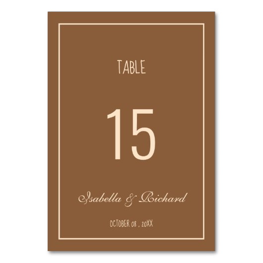 Modern Script Terracotta Hochzeit im Herbst Table  Tischnummer (Vorderseite)