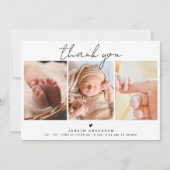 Modern Script Thank You 3 Photos Baby Shower Dankeskarte (Vorderseite)