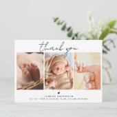 Modern Script Thank You 3 Photos Baby Shower Dankeskarte (Stehend Vorderseite)