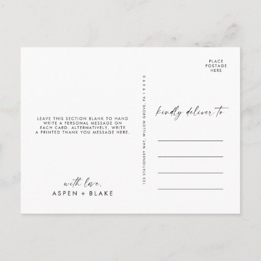 Modern Script Thank You Postcard Postkarte (Rückseite)