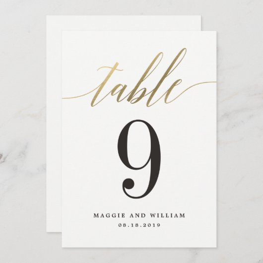 Modern Script Tischnummer Card Imitat Gold (Vorne/Hinten)