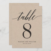 Modern Script Tischnummer Card Kraft (Vorne/Hinten)
