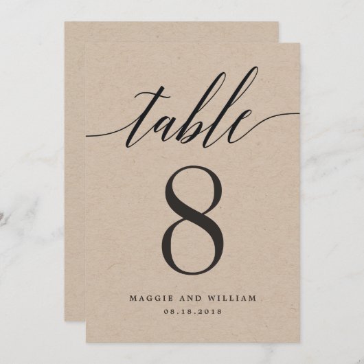 Modern Script Tischnummer Card Kraft (Vorne/Hinten)