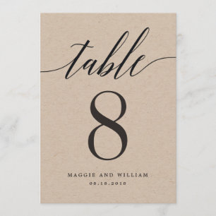 Modern Script Tischnummer Card Kraft
