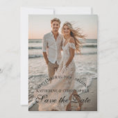 Modern Script Two Beach Photos Destination Wedding Save The Date (Vorderseite)