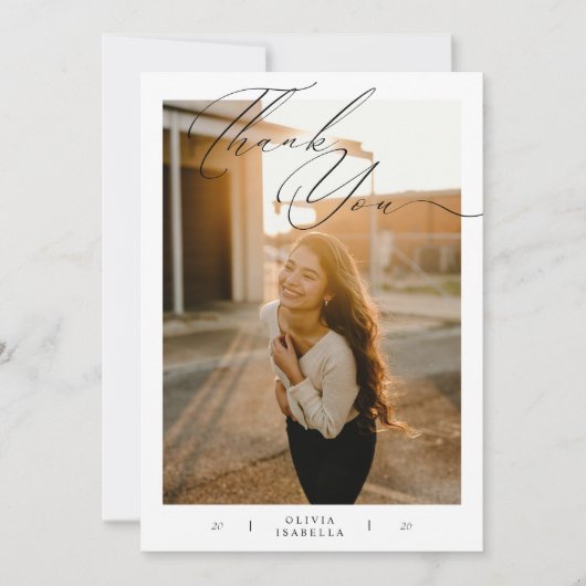 Modern Script Typography Photo Graduation Dankeskarte (Vorderseite)