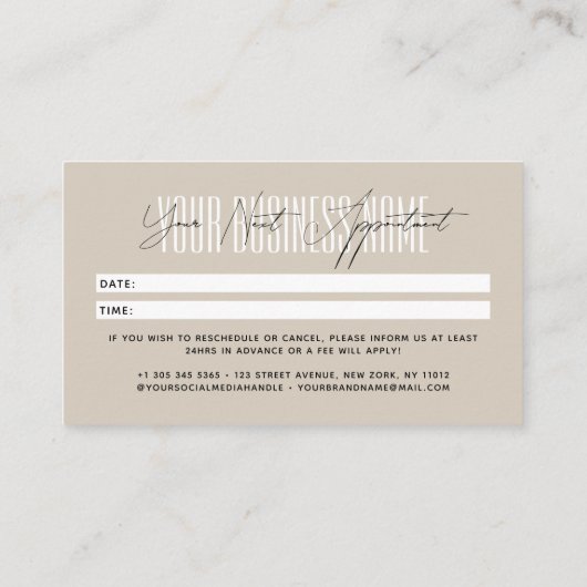 Modern script typography professional reminder terminkarte (Rückseite)