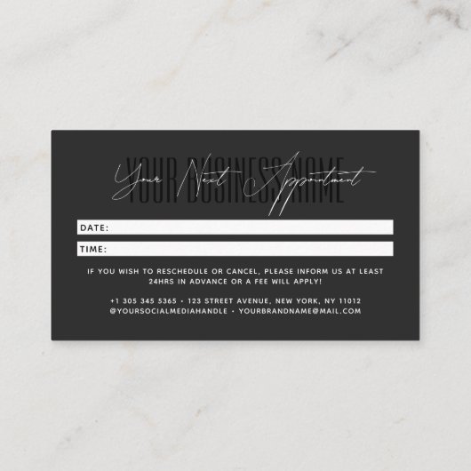 Modern script typography professional reminder terminkarte (Rückseite)