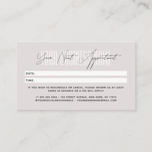 Modern script typography professional reminder terminkarte (Rückseite)