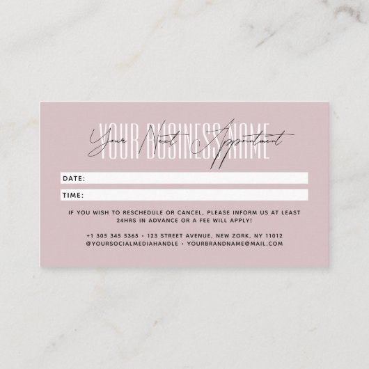 Modern script typography professional reminder terminkarte (Rückseite)