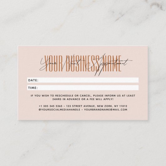 Modern script typography professional reminder terminkarte (Rückseite)