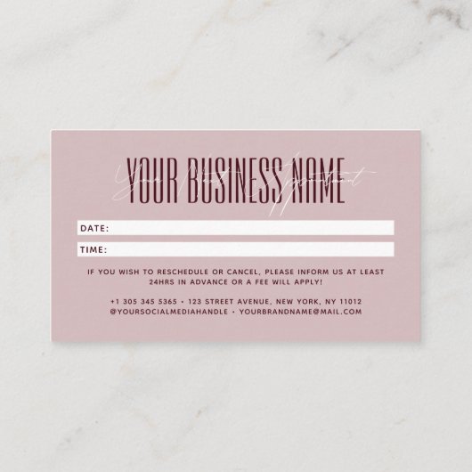 Modern script typography professional reminder terminkarte (Rückseite)