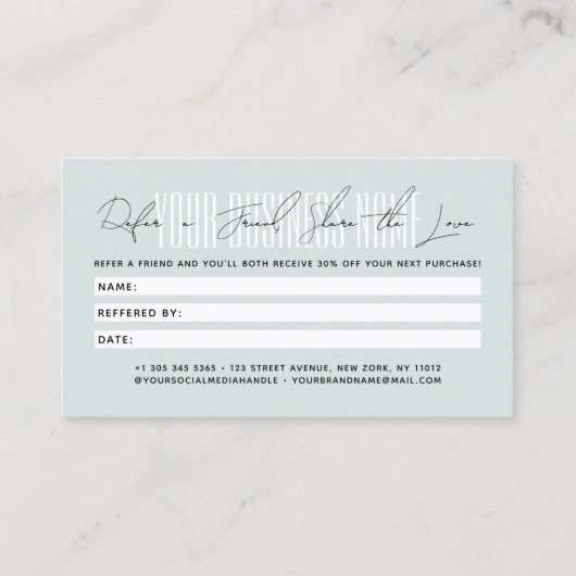 Modern script typography share the love empfehlungskarte (Rückseite)