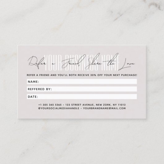 Modern script typography share the love empfehlungskarte (Rückseite)