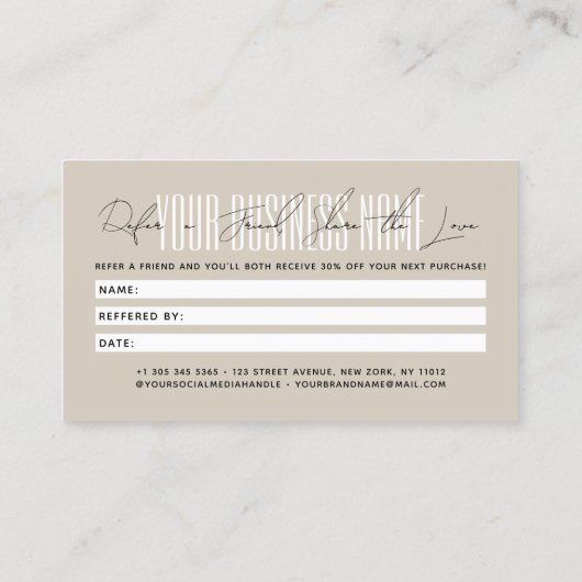 Modern script typography share the love empfehlungskarte (Rückseite)