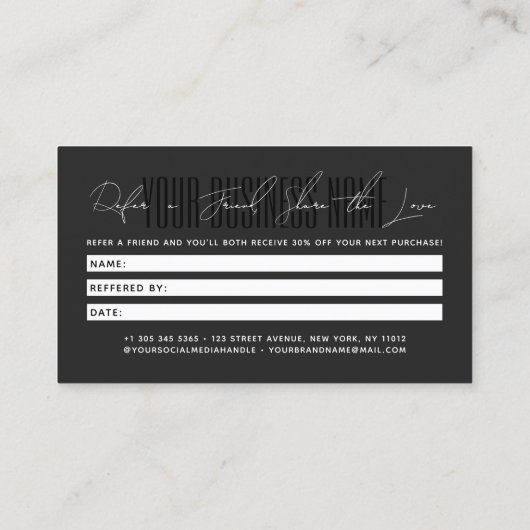 Modern script typography share the love empfehlungskarte (Rückseite)