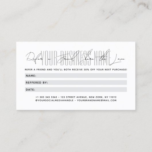 Modern script typography share the love empfehlungskarte (Rückseite)