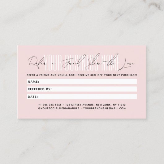 Modern script typography share the love empfehlungskarte (Rückseite)