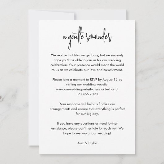 Modern Script UAWG Deadline Erinnerung Card Einladung (Vorderseite)