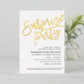 MODERN SCRIPT Überraschungsgeburtstag Party schwar Folieneinladung (Stehend vorne)