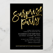 MODERN SCRIPT Überraschungsgeburtstag Party schwar Folieneinladung (Vorderseite)