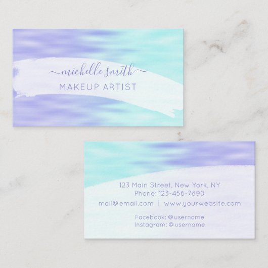 Modern Script Violet Aqua Blue Pastel Ombre Chic Visitenkarte (Vorne/Hinten)