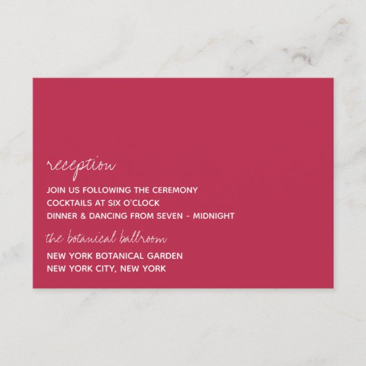 Modern Script Viva Magenta Minimalistic Wedding Begleitkarte (Vorderseite)