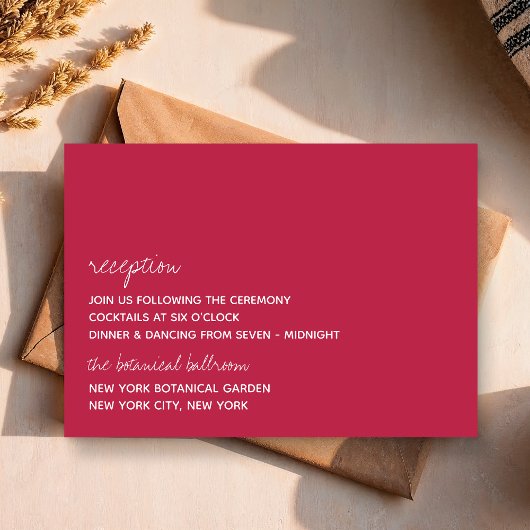 Modern Script Viva Magenta Minimalistic Wedding Begleitkarte