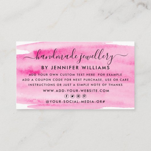 Modern Script Watercolor Pinselstrich Danke Visitenkarte (Rückseite)