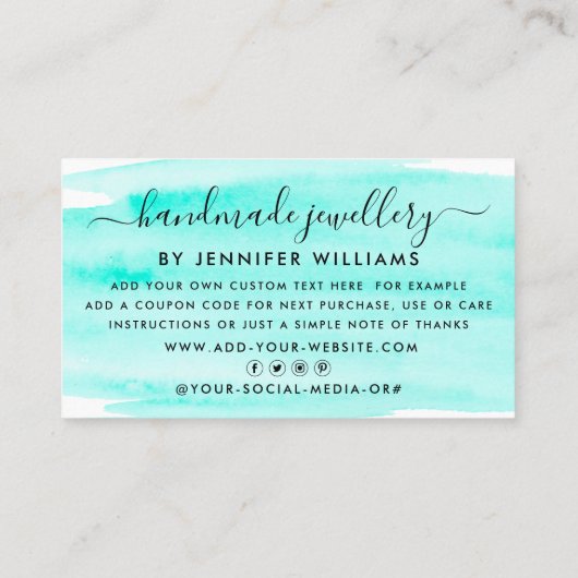 Modern Script Watercolor Pinselstrich Danke Visitenkarte (Rückseite)