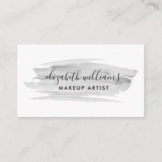 Modern Script Watercolor Pinselstrich | Grau Visitenkarte (Vorderseite)