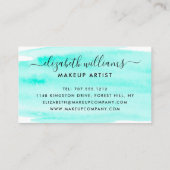 Modern Script Watercolor Pinselstrich | Türkis Visitenkarte (Rückseite)