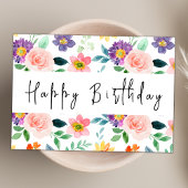 Modern Script Watercolor Wildblume Happy Birthday Karte