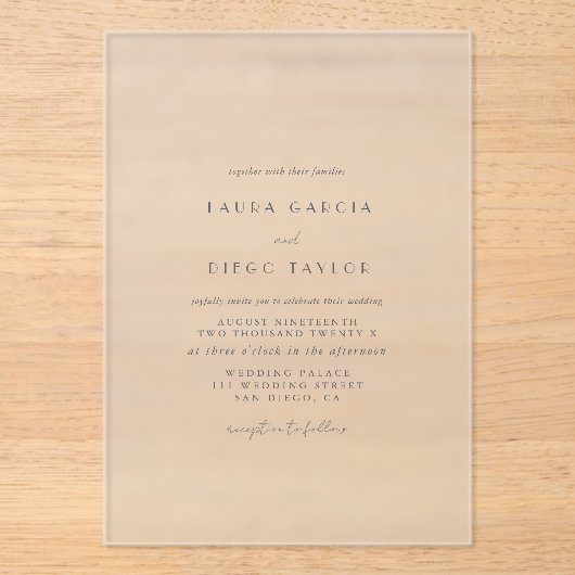 Modern Script Wedding Acryleinladungen (Vorderseite)