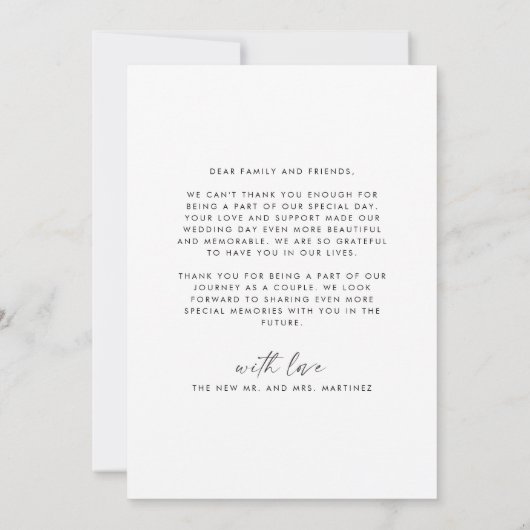 Modern Script Wedding danke You Card (Rückseite)