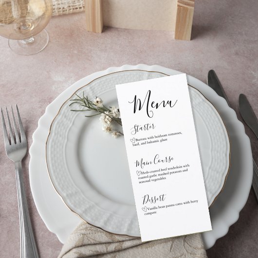 Modern Script Wedding Dinner Menu Menükarte