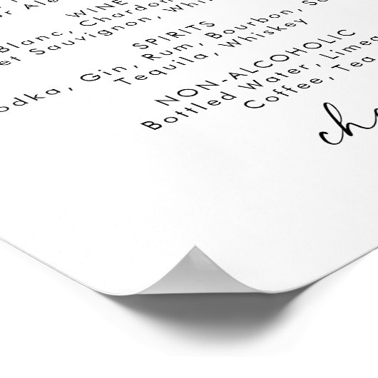 Modern Script Wedding Drinks Menu Sign Poster (Ecke)