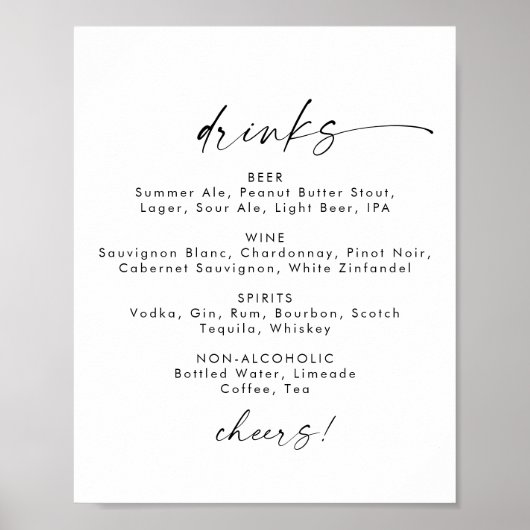 Modern Script Wedding Drinks Menu Sign Poster (Vorne)