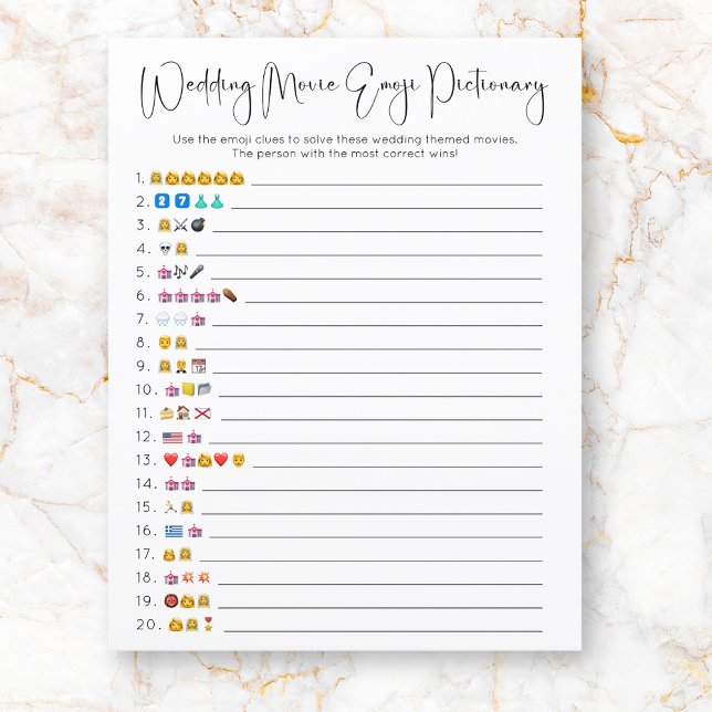 Modern Script Wedding Film Emoji Pictionary Game (Von Creator hochgeladen)