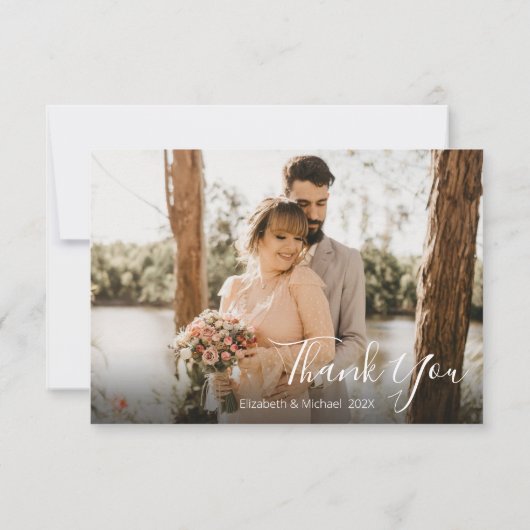 Modern Script Wedding Foto Collage Danke Karte (Rückseite)