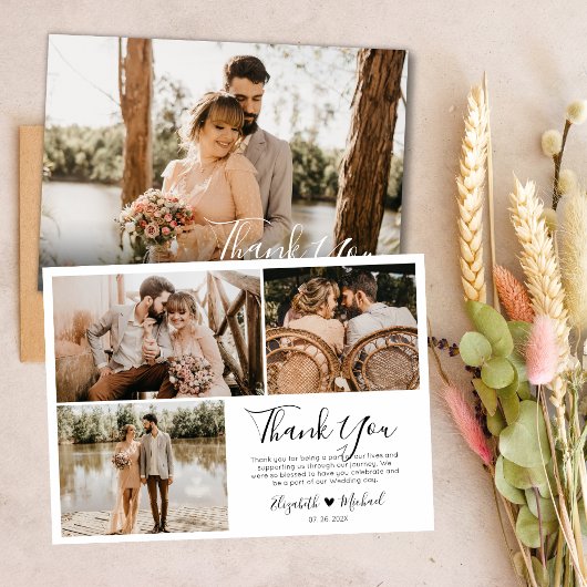 Modern Script Wedding Foto Collage Danke Karte